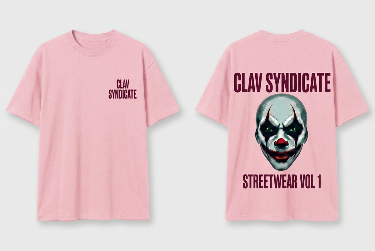 CLAV Syndicate Clown T-Shirt - Light Pink / Deep Burgundy