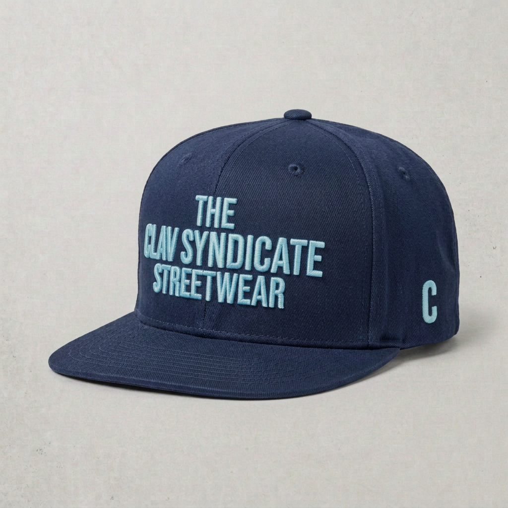 Mörkblå C.L.A.V Syndicate-snapback med ljusblå 3D-brodyr och C på sidan
