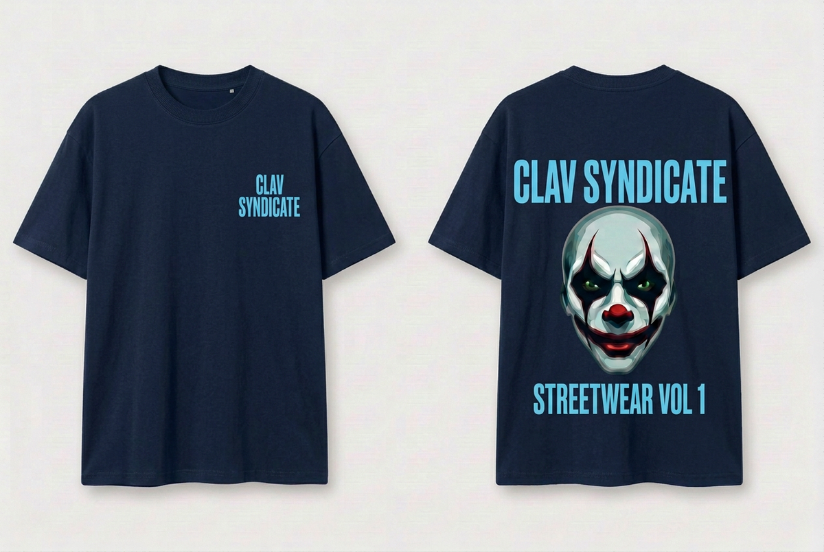 CLAV Syndicate Clown T-Shirt - Navy / Light Blue