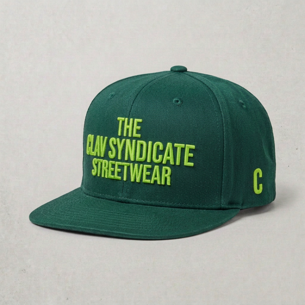 Skogsgrön C.L.A.V Syndicate-snapback med neongrön 3D-brodyr och C på sidan